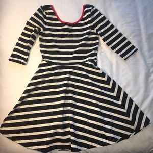 Express Black & White Striped Dress with Red Trim
